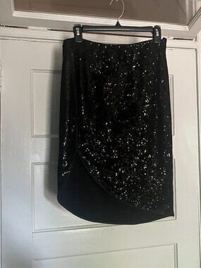 Stunning Black Sequin Fitted Asymmetrical Skirt